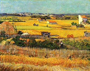 Cosecha en La Crau con Montmajour al fondo Vincent van Gogh Pinturas al óleo